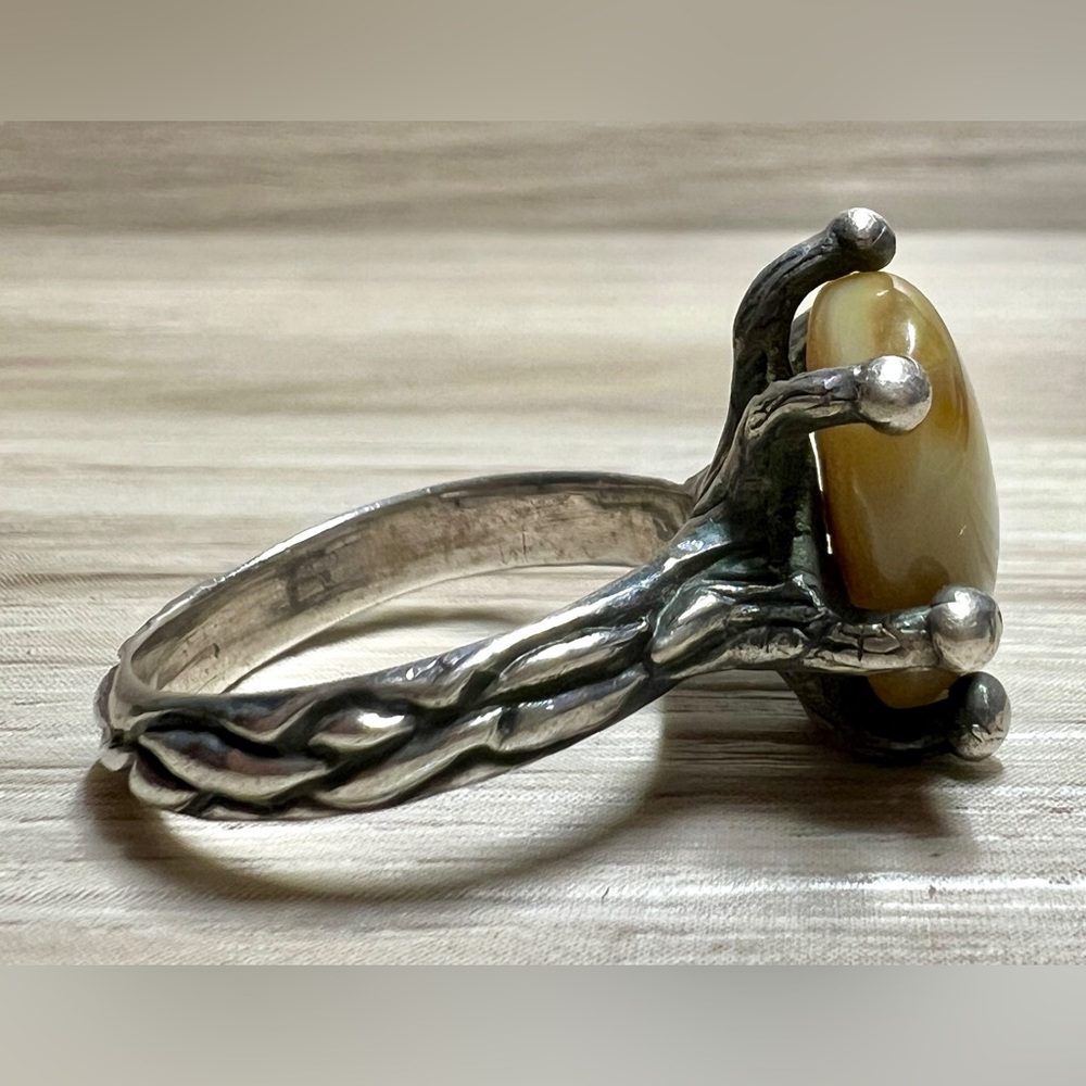 Vintage Handmade Free Form Brutalist High Set Agate Statement Ring, Size 7.5 - Picture 5 of 10